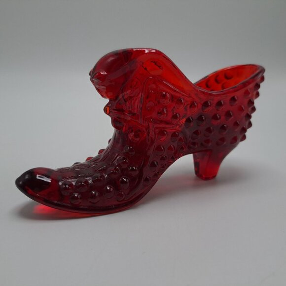 Fenton Ruby Red Hobnail Cat Head Glass Slipper Shoe Vintage Collectible - Picture 4 of 8